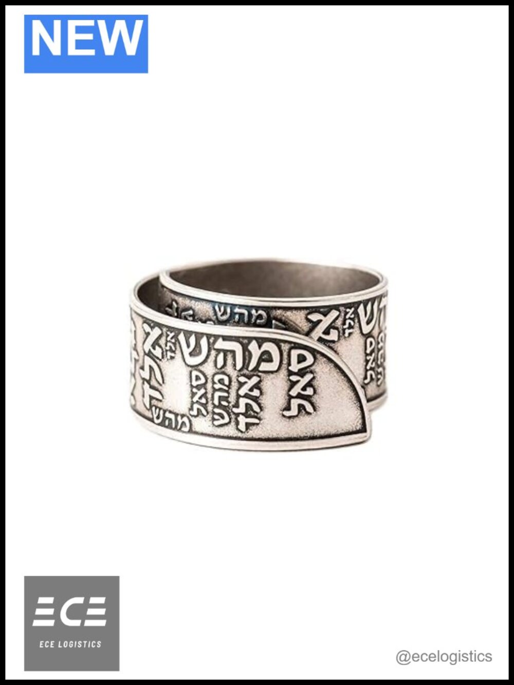 925 Sterling Silver Plated Brass 72 Names of God Hebrew Open Ring